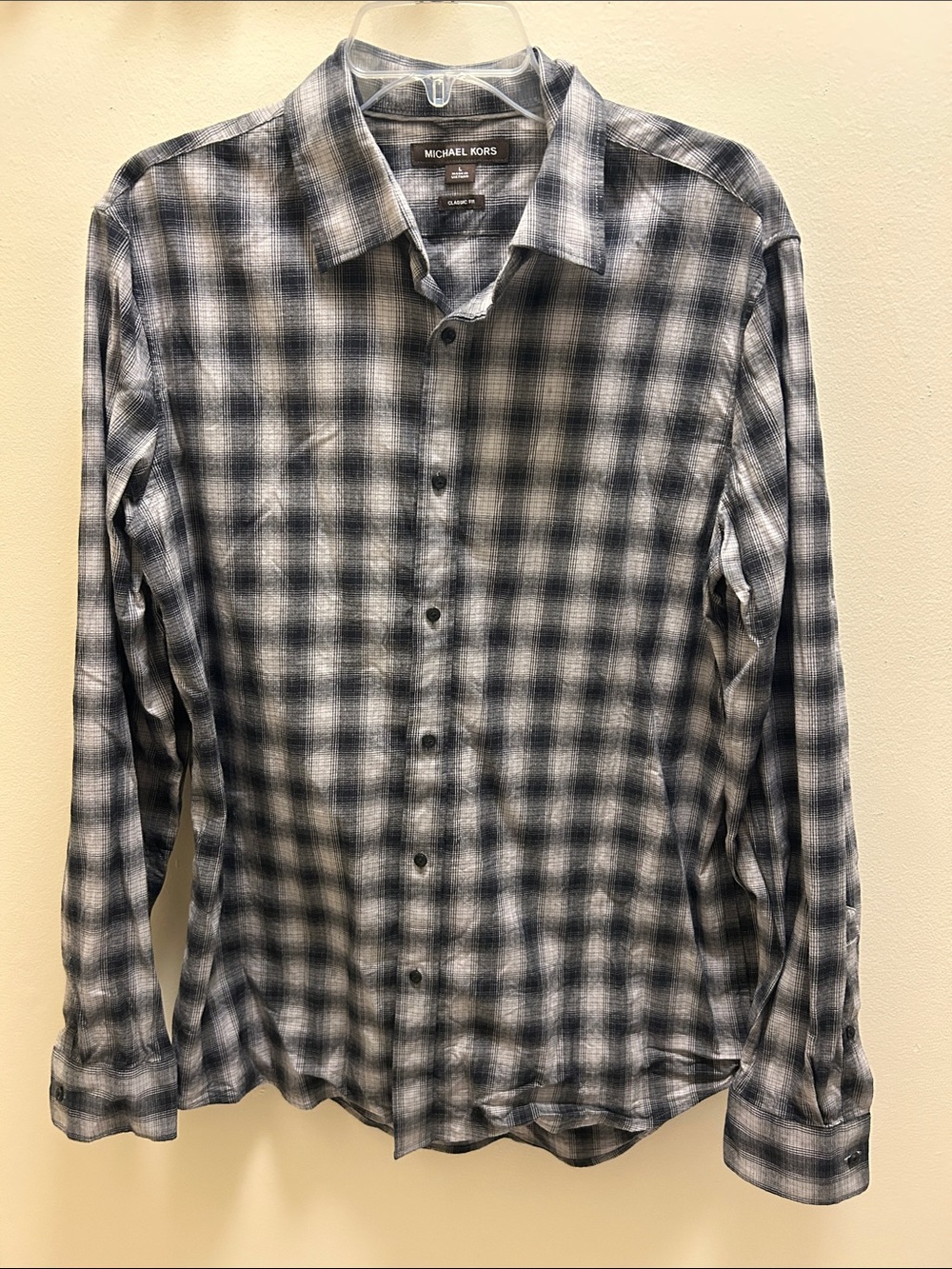 Men’s Michael Kors Black and Gray Plaid Button-Down Shirt - Picture 1 of 3